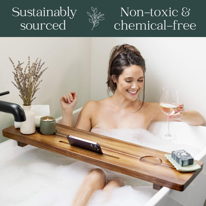 Nature Shed Premium Bathtub Tray | Large & Thick Bath Tub Tray | Solid Acacia Wood Bath Tray for Tub | Non-Toxic, Anti-Tipping, Sustainable, Minimalistic Design | Large Nature Shed