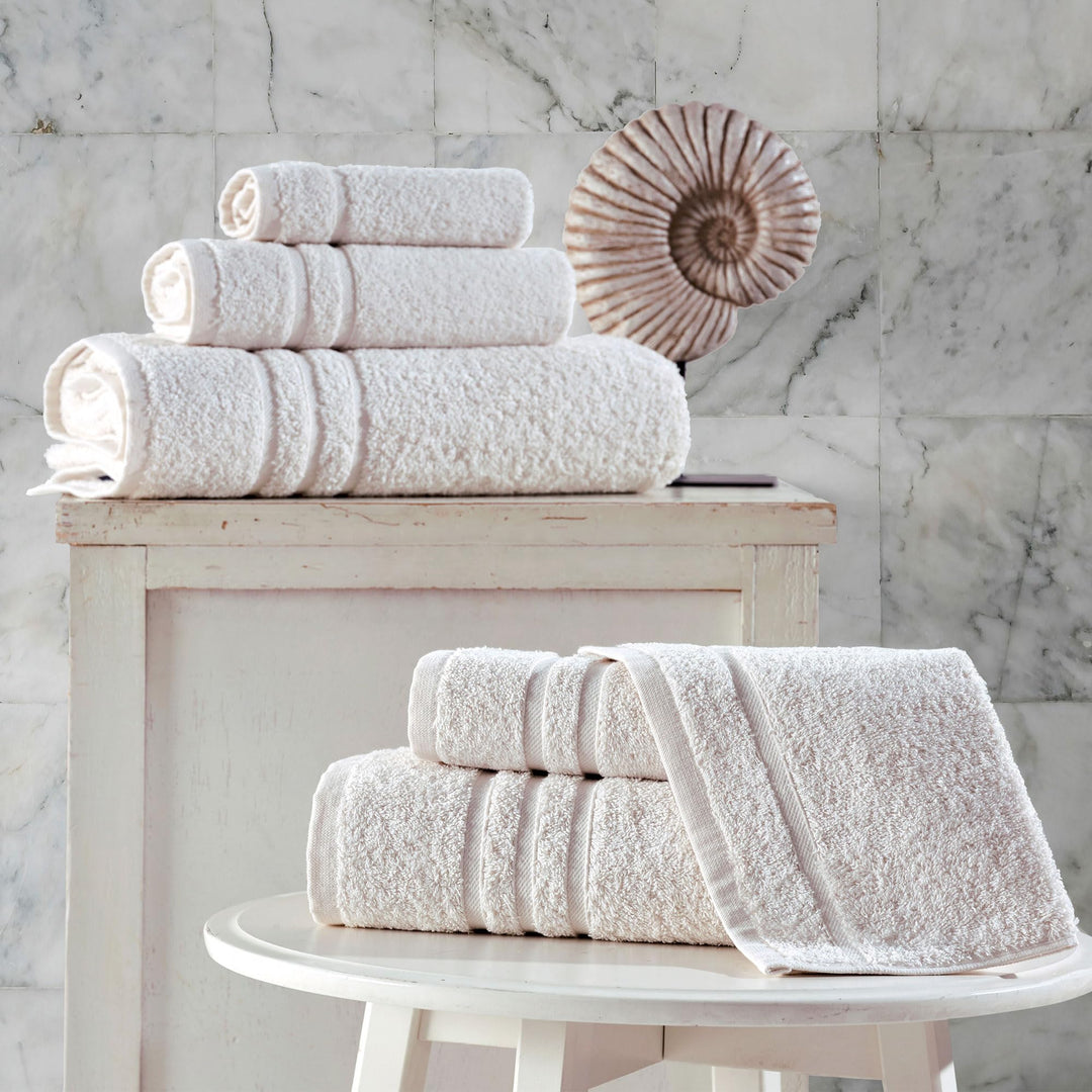 Hawmam Linen Cream 6 Piece Bath Towels Set for Bathroom Original Turkish Cotton Soft, Absorbent and Premium 2 Bath Towels, 2 Hand Towels, 2 Washcloths (Sea Salt) Hawmam Linen