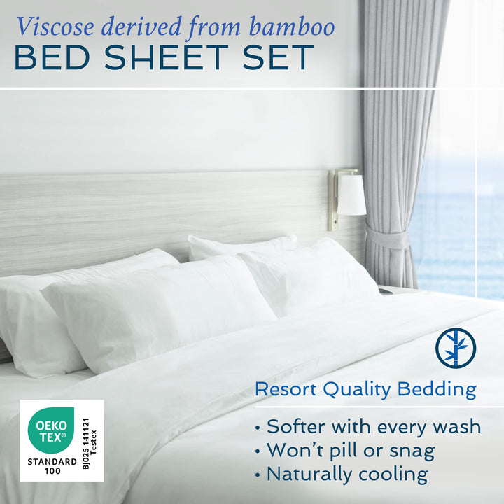 Hotel Sheets Direct 100% Viscose Derived from Bamboo Sheets King Size - Cooling Bed Sheets with 2 Pillowcases - Breathable, Moisture Wicking & Silky Soft Sheets Set- White Hotel Sheets Direct