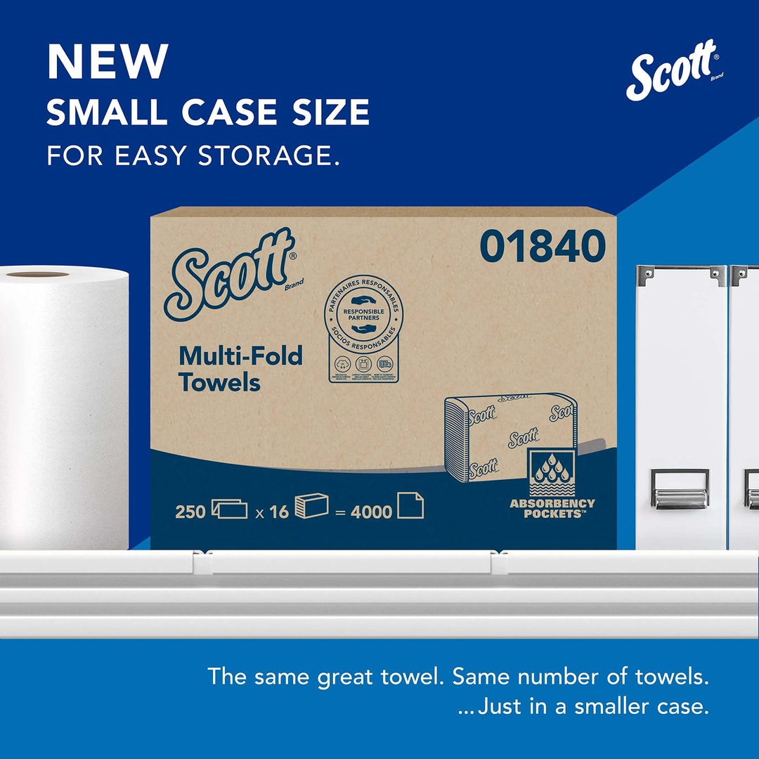 Scott® Professional Multifold Paper Towels, Bulk (01840), with Absorbency Pockets, 9.2" x 9.4" sheets, White, Compact Case for Easy Storage (250 Sheets/Pack, 16 Packs/Case, 4,000 Sheets/Case)