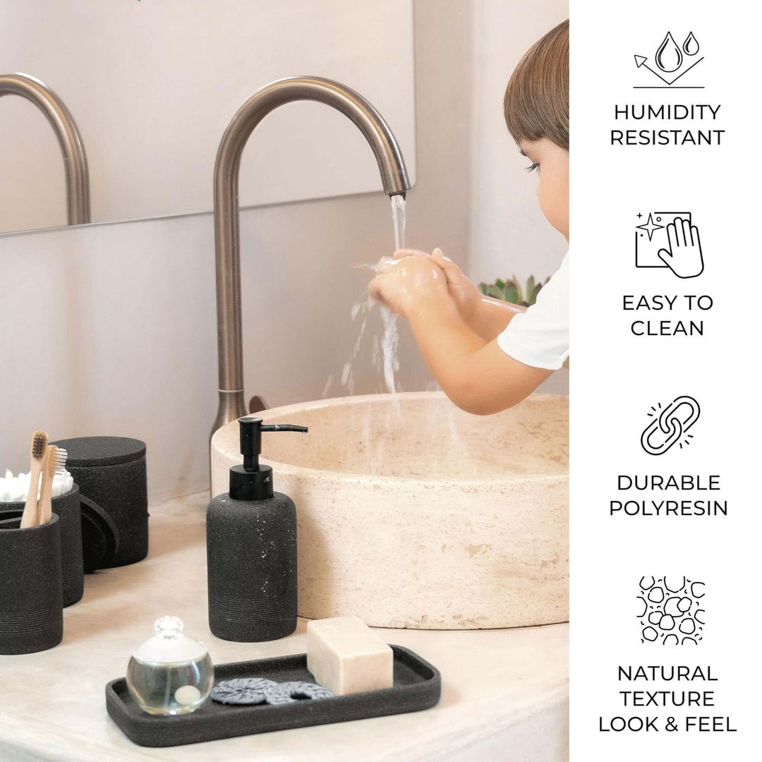 ZCCZ - Black Bathroom Accessories Set 6 Pcs - Toothbrush Holder, Lotion Soap Dispensers, 2 Qtip Holder Dispenser, Vanity Tray, Bathroom Tumbler - Countertop Vanity Organizer - Bathroom Accessory Set zccz