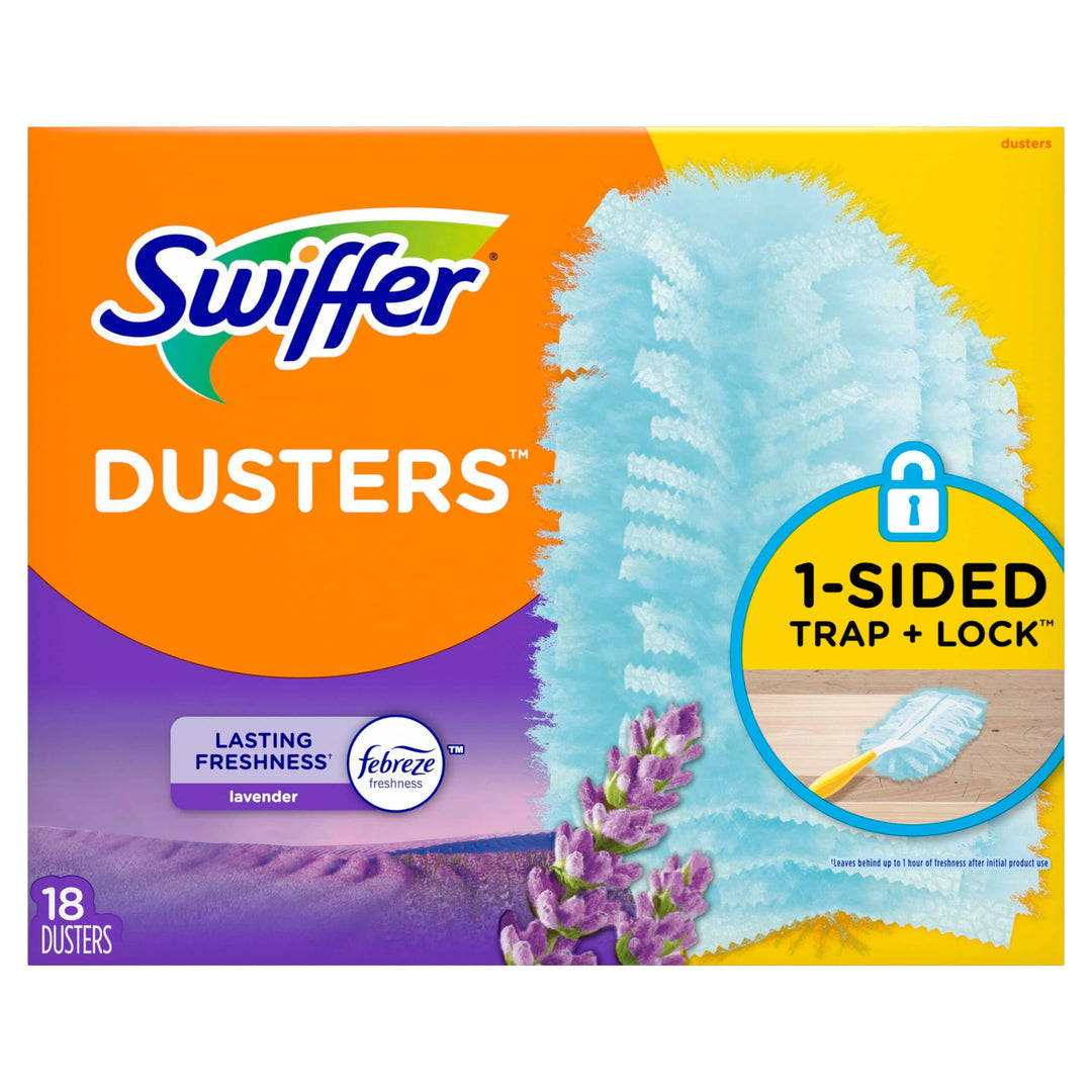 Swiffer Dusters Refill for Cleaning, Feather & Microfiber Duster Disposable Alternative, For Dusting Furniture, Blinds, Ceiling Fans, Walls, Helps Remove Allergens, Lavender, 18ct