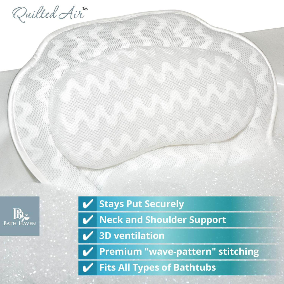 Bath Pillow Bathtub Pillow Back Neck Support Pillow, Spa Cushion for Tub, Relaxing Headrest Bath Pillow, Portable Washable Bathtub Accessories with 3D Air Mesh Thick Soft Bath Pillow Bath Haven