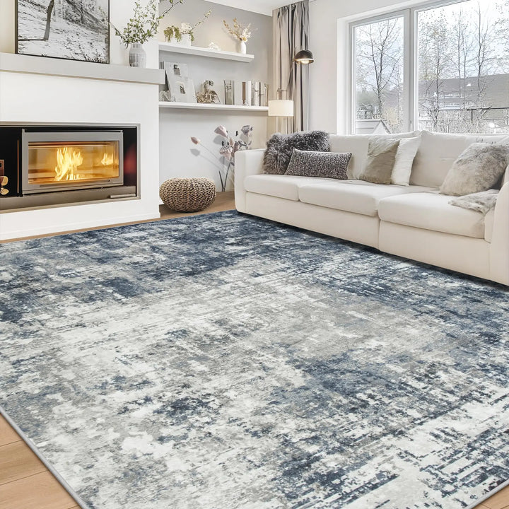 8x10 Area Rugs for Living Room Bedroom Dining Room Washable Blue Grey