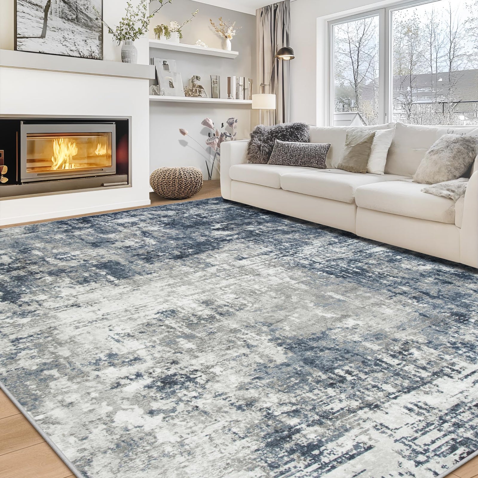 8x10 Area Rugs for Living Room Bedroom Dining Room Washable Blue Grey 