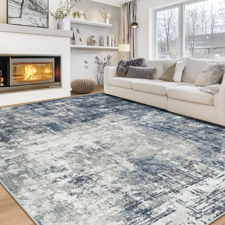 8x10 Area Rugs for Living Room Bedroom Dining Room Washable Blue Grey 