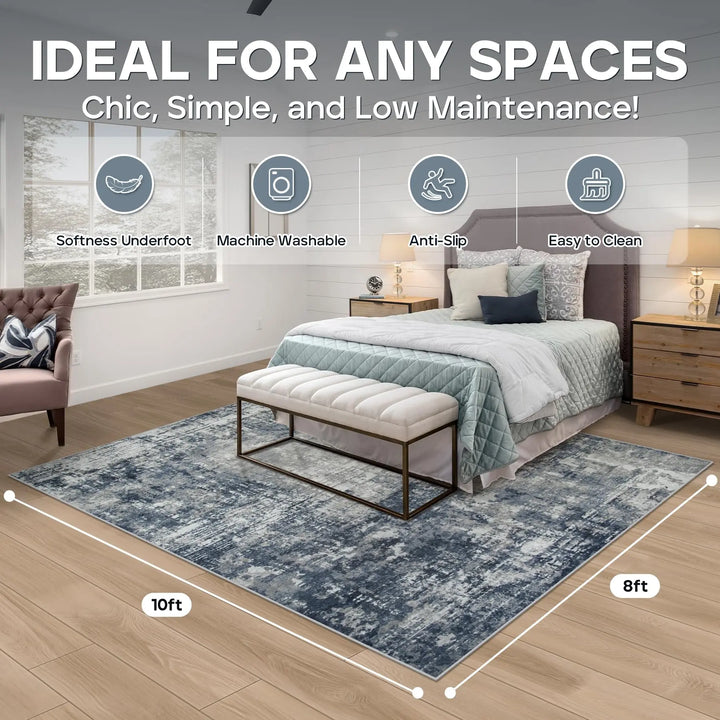 8x10 Area Rugs for Living Room Bedroom Dining Room Washable Blue Grey