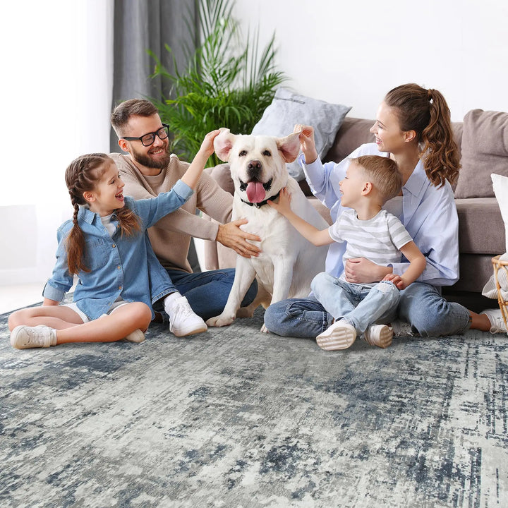 8x10 Area Rugs for Living Room Bedroom Dining Room Washable Blue Grey