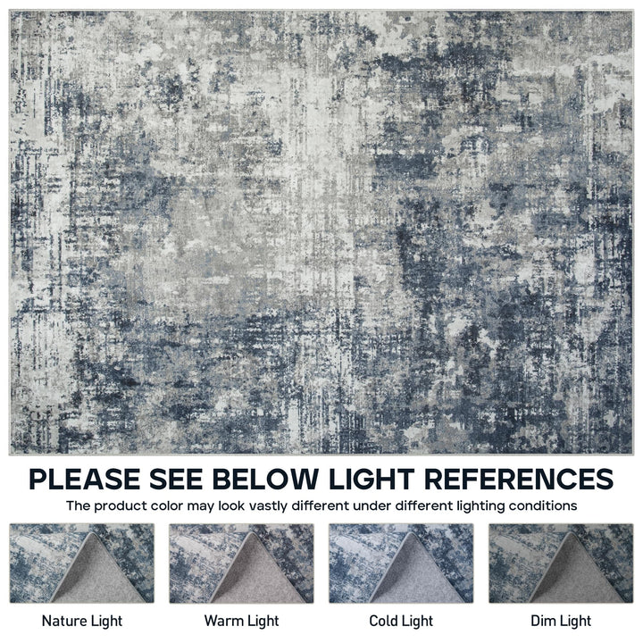 8x10 Area Rugs for Living Room Bedroom Dining Room Washable Blue Grey 