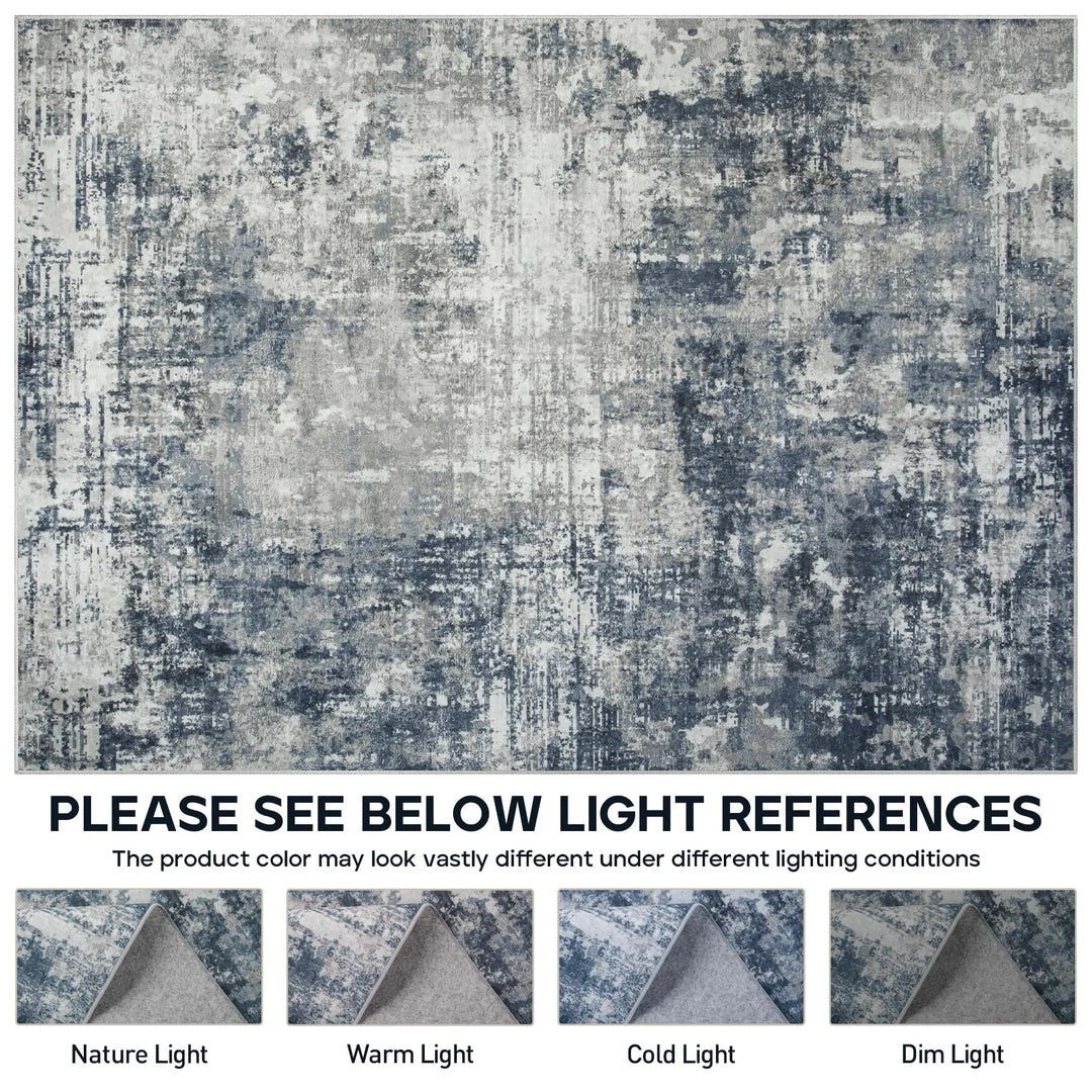 8x10 Area Rugs for Living Room Bedroom Dining Room Washable Blue Grey