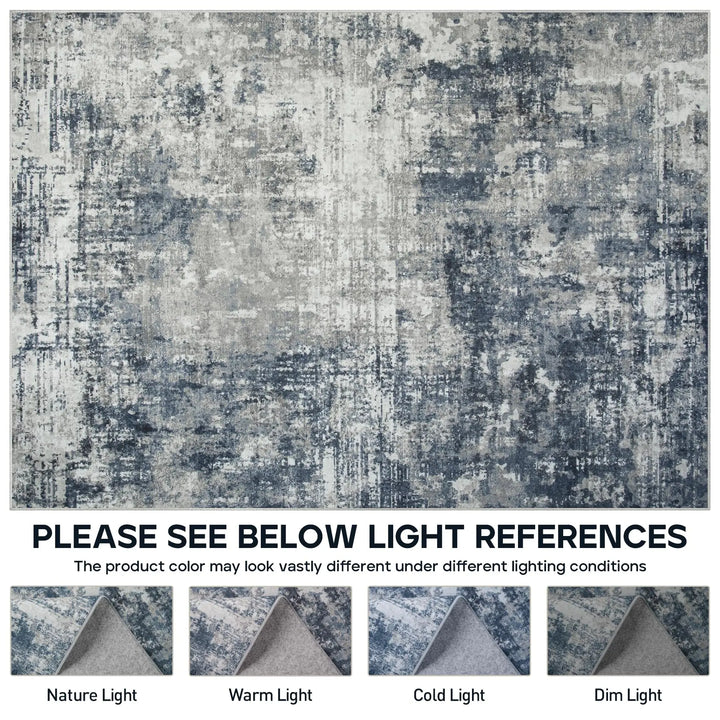 8x10 Area Rugs for Living Room Bedroom Dining Room Washable Blue Grey
