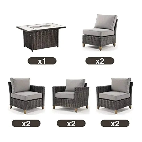 9-Piece Outdoor Patio Sofa Set Conversation Set with Fire Pit Table, PE Rattan Wicker - Brown Grand patio