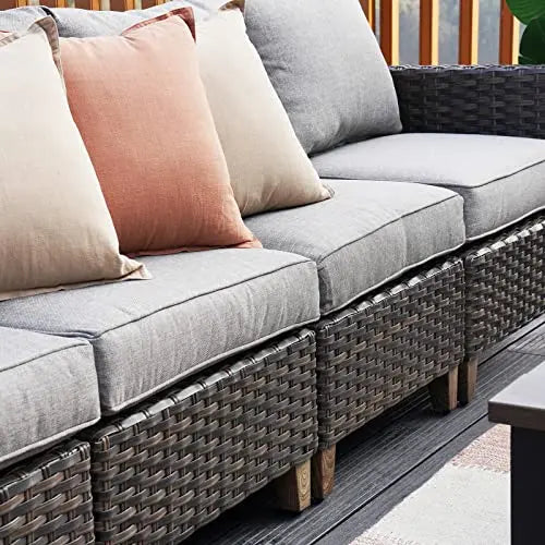 9-Piece Outdoor Patio Sofa Set Conversation Set with Fire Pit Table, PE Rattan Wicker - Brown Grand patio