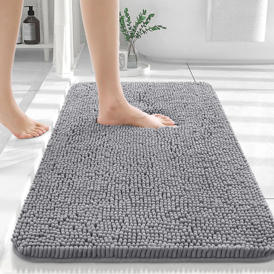 OLANLY Bathroom Rugs 36x24, Extra Soft Absorbent Chenille Bath Rugs, Rubber Backing Quick Dry, Machine Washable Bath Mats for Bathroom Floor, Tub and Shower, Home Decor Accessories, Grey OLANLY