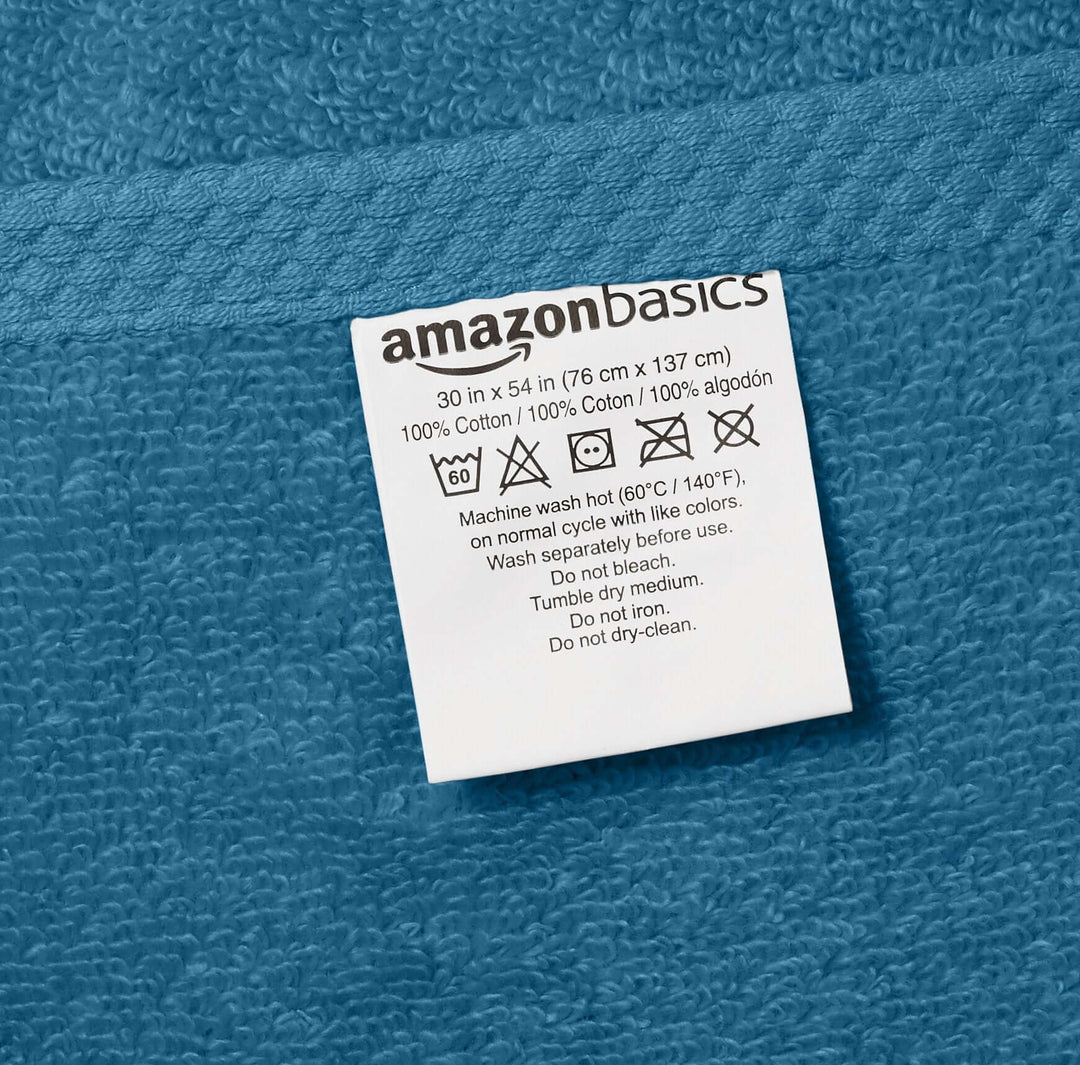 Amazon Basics - 2 Piece Quick-Dry Oversize Bath Towel, 100% Cotton, Lake Blue, 54" x 30" 