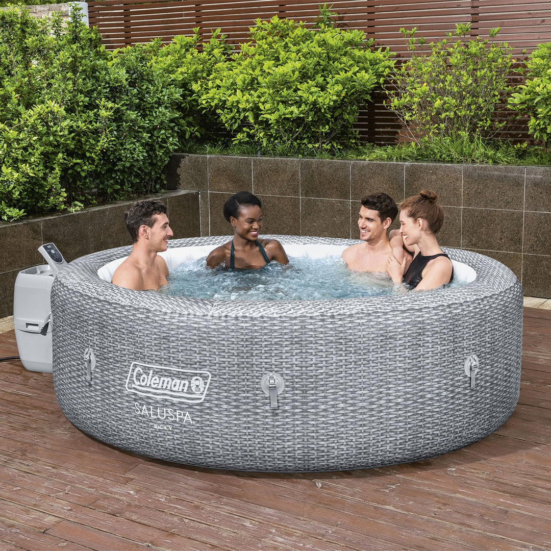 Coleman SaluSpa Sicily AirJet 7 Person Inflatable Hot Tub Round Portable Outdoor Spa with 180 Soothing AirJets and Insulated Cover, Gray Coleman