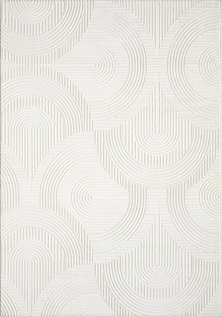 Abani Neutral Cream Area Rug 5' x 8' for Living Room, Bedroom - Zen Reiki Semi-Circle Pattern - Durable & Easy to Clean 