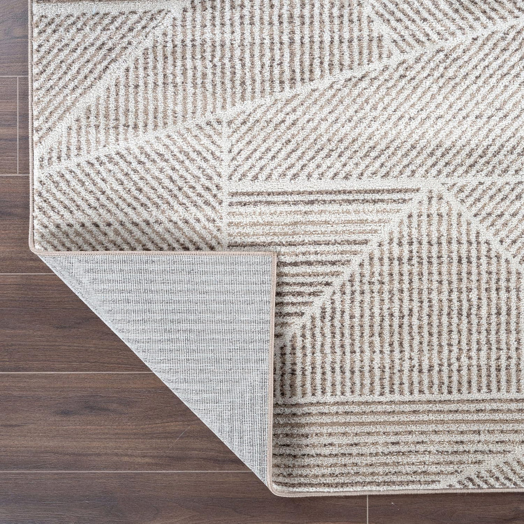 Rugshop Contemporary Geometric Stripe High Traffic Living Room,Bedroom,Kitchen, Home Office Area Rug 7'10" x 10' Cream 