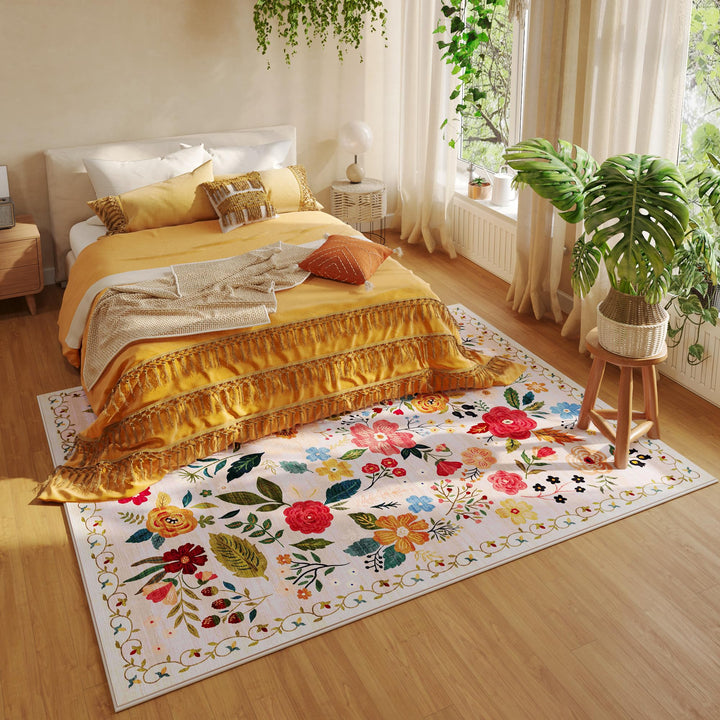Rugcomf Washable Area Rug 8x10, Distressed Medallion, Beige