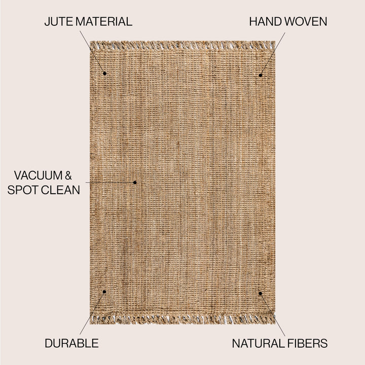 JONATHAN Y NRF103A-8 Pata Hand Woven Chunky Jute with Fringe Indoor Area -Rug Bohemian Farmhouse Easy -Cleaning Bedroom Kitchen Living Room Non Shedding, 8 ft x 10 ft, Natural Color 