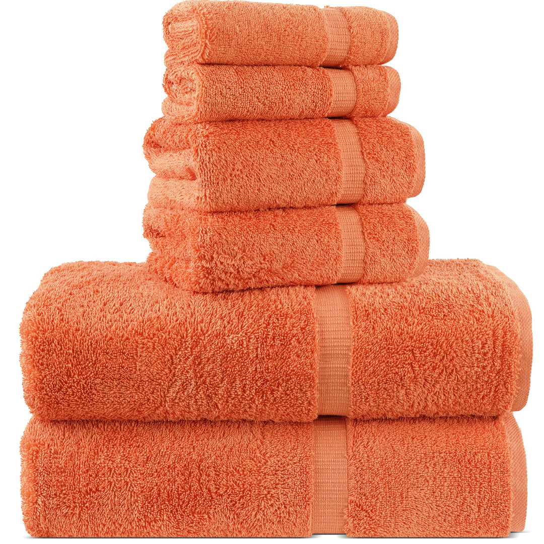 Chakir Turkish Linens 100% Cotton Premium Turkish Towels for Bathroom | 2 Bath Towels - 2 Hand Towels, 2 Washcloths (6-Piece Towel Set, Coral) Chakir Turkish Linens