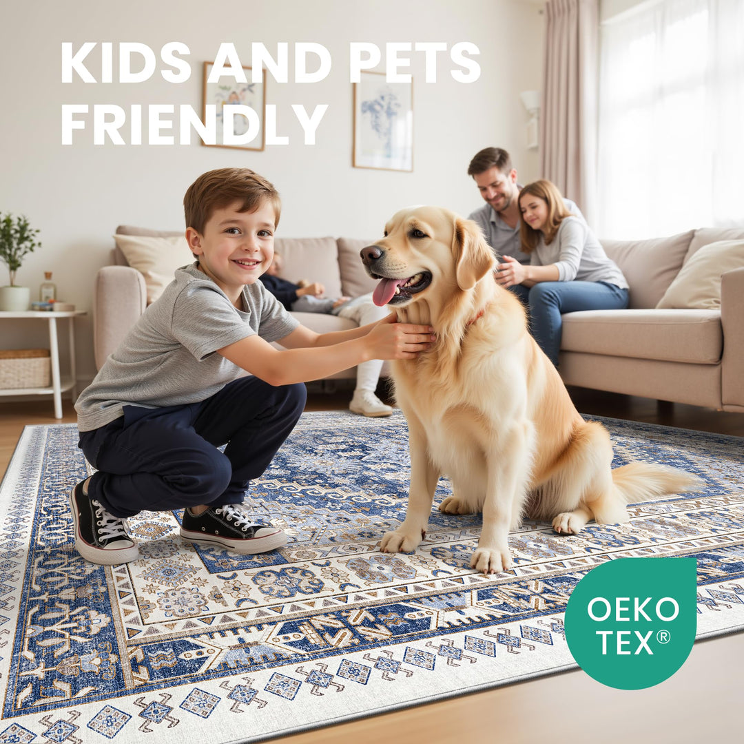zesthome 8x10 Area Rugs for Living Room,Large Washable Rug,Blue