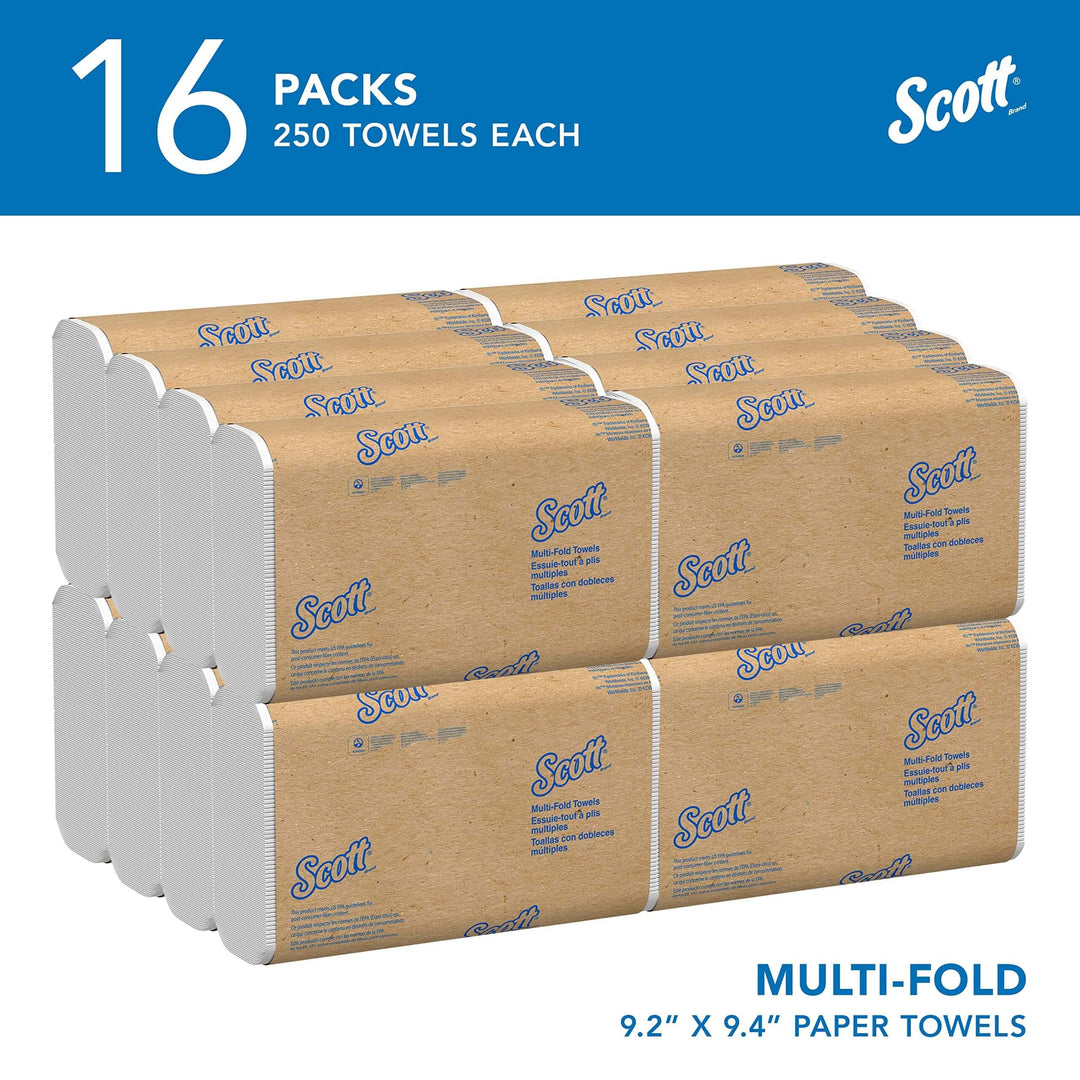 Scott® Professional Multifold Paper Towels, Bulk (01840), with Absorbency Pockets, 9.2" x 9.4" sheets, White, Compact Case for Easy Storage (250 Sheets/Pack, 16 Packs/Case, 4,000 Sheets/Case)