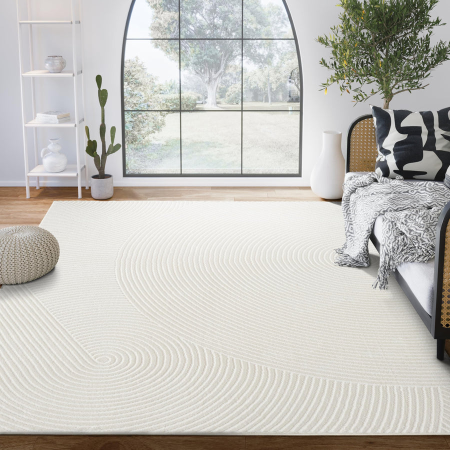 Abani Cream Area Rug for Living Room, Bedroom - Zen Reiki Pattern- 6 x 9 -Durable & Easy to Clean 