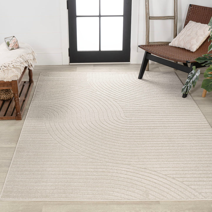 JONATHAN Y SCN100B-8 Skagen High-Low Minimalist Curve Geometric Indoor/Outdoor Area Rug, Modern, Contemporary, Geometric, Bohemian, Bedroom, Kitchen, Living Room, Non Shedding, Ivory/Cream, 8' x 10' 