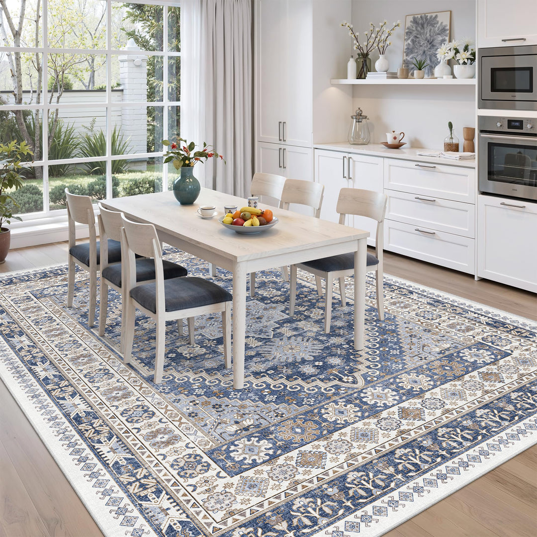 zesthome 8x10 Area Rugs for Living Room,Large Washable Rug,Blue