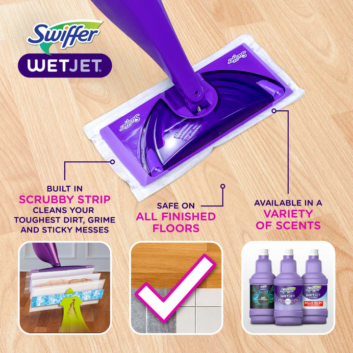 Swiffer WetJet Hardwood and Floor Spray Mop Cleaner Starter Kit, Includes: 1 Power Mop, 10 Pads, Cleaning Solution, Batteries