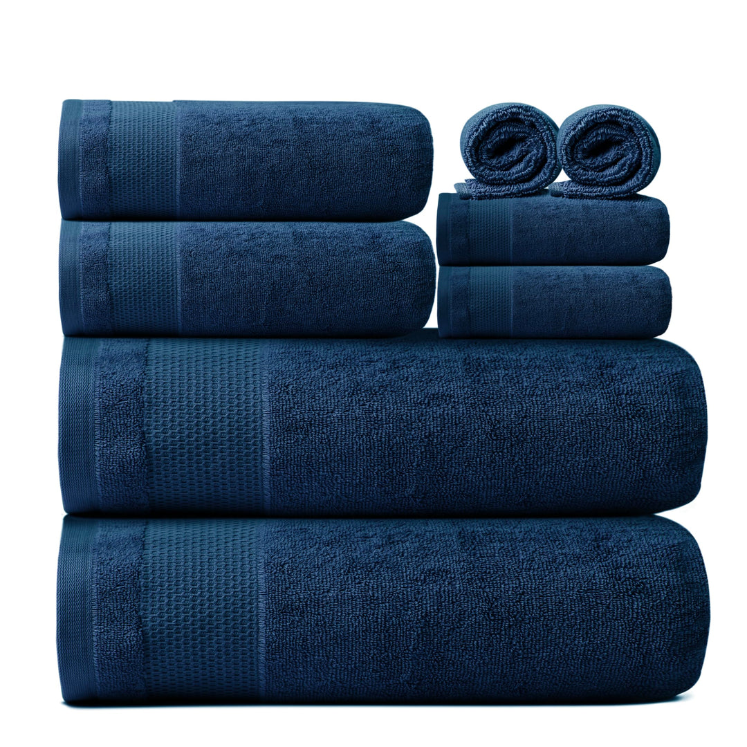 Ariv - 2 Ply Ultra Luxury 8-Piece Towel Set - 100% Combed Cotton Large Towels for Extra Softness, Absorbency & Quick Drying - Perfect for Home, Hotel, Gym and Spa - Denim Ariv