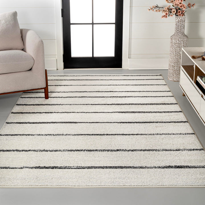 JONATHAN Y MOH201D-8 Williamsburg Minimalist Stripe Area Rug, Contemporary, Modern, Bohemian, Scandinavian, Rustic for Living Room, Dining Room, Bedroom, Kitchen, Cream/Black, 8 X 10 