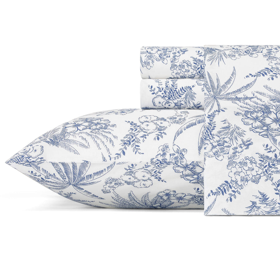 Tommy Bahama - King Sheets, Cotton Percale Bedding Set, Crisp & Cool, Stylish Home Decor (Pen and Ink Palm Blue, King)(USHSA01035855) Tommy Bahama