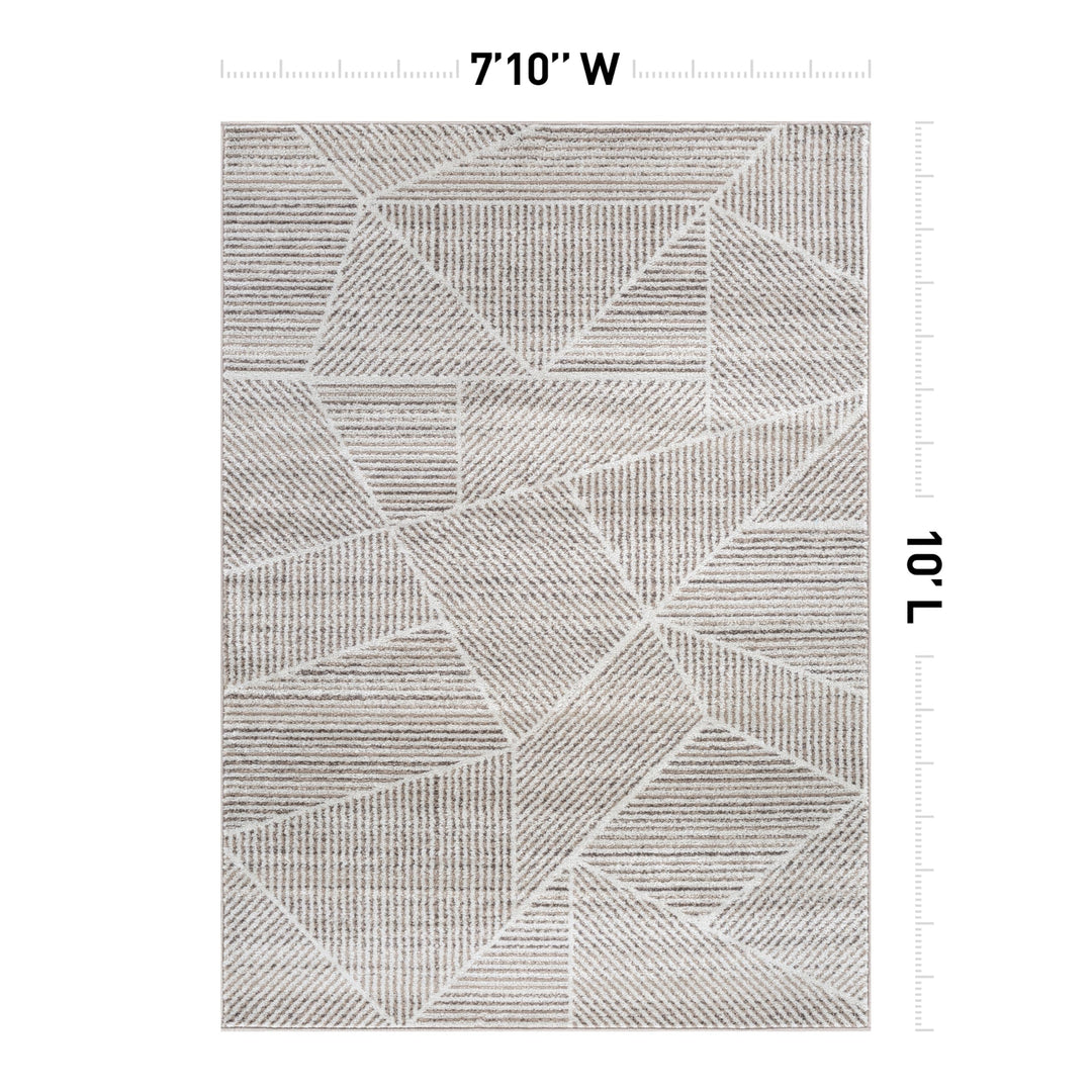 Rugshop Contemporary Geometric Stripe High Traffic Living Room,Bedroom,Kitchen, Home Office Area Rug 7'10" x 10' Cream 