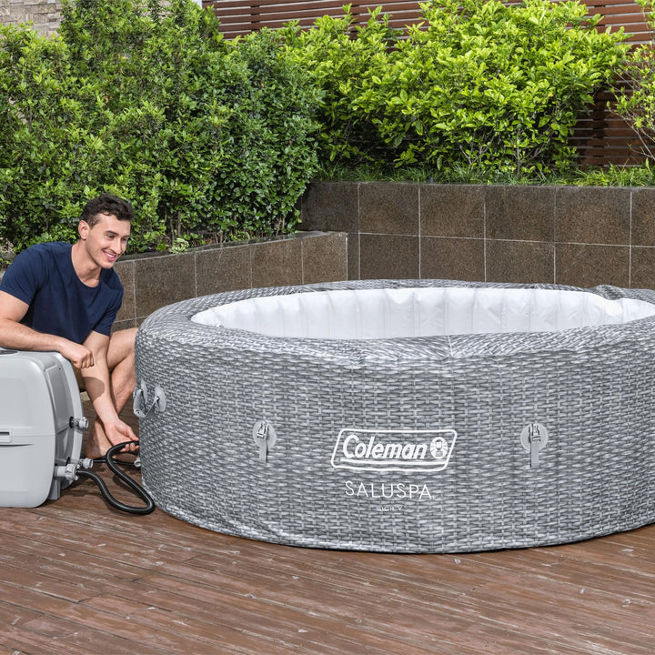 Coleman SaluSpa Sicily AirJet 7 Person Inflatable Hot Tub Round Portable Outdoor Spa with 180 Soothing AirJets and Insulated Cover, Gray Coleman