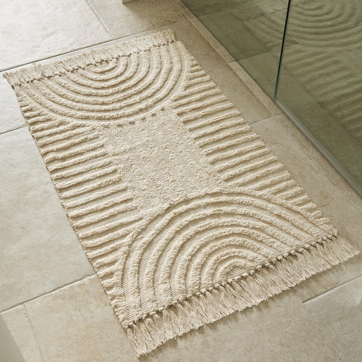 KIBAGA Beautiful Boho Rug with Tassels for Your Bathroom - Soft 2 x 3 ft. Cotton Rug Fits Perfectly Into Your Bath - Washable, Non-Slip Mat Ideal to Enhance Your Modern Home Decor - 24 x 36 inch KIBAGA