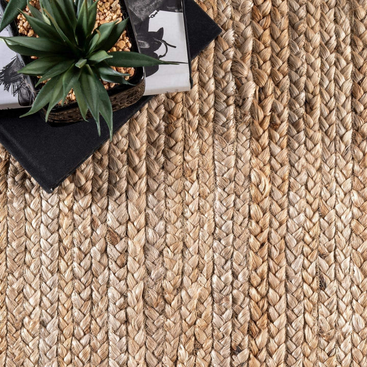 FRELISH DECOR Handwoven Jute Area Rug - 8x10 Feet Natural Yarn - Rustic Vintage Beige Braided Reversible Rectangular Rugs for Bedroom - Kitchen - Living Room - Farmhouse (8' x 10' Natural) 