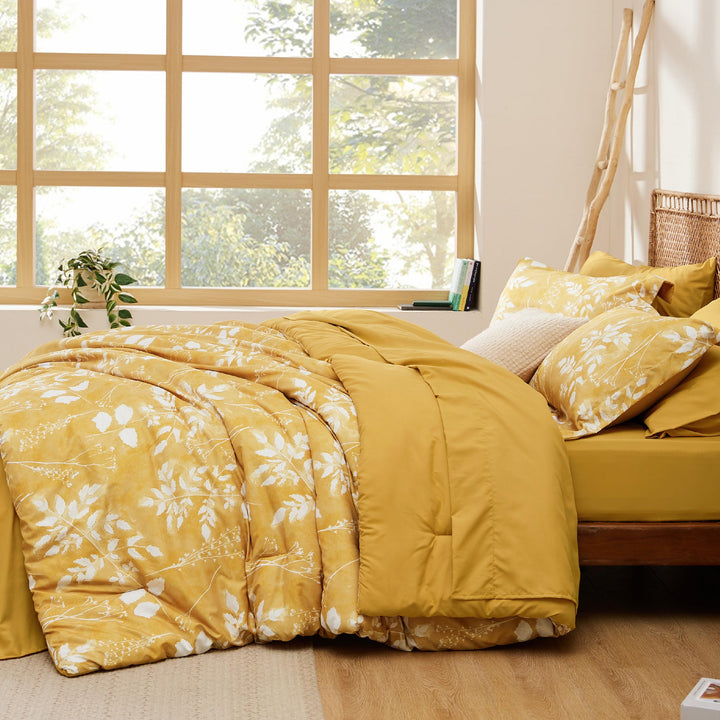 Bedsure Yellow King Comforter Set - 7 Pieces Floral Bedding Sets King Bed in a Bag with Reversible Botanical Flowers Comforter, Sheets, Pillowcases & Shams Bedsure