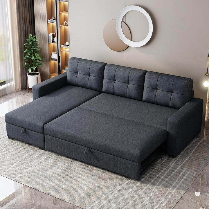 YOPTO Sectional Sleeper Sofa with Storage Chaise,Convertible L Shaped Pull Out Couch Bed with 3 Removable Back Cushion for Living Room, Apartment,Office,Dark Grey,81.5" 