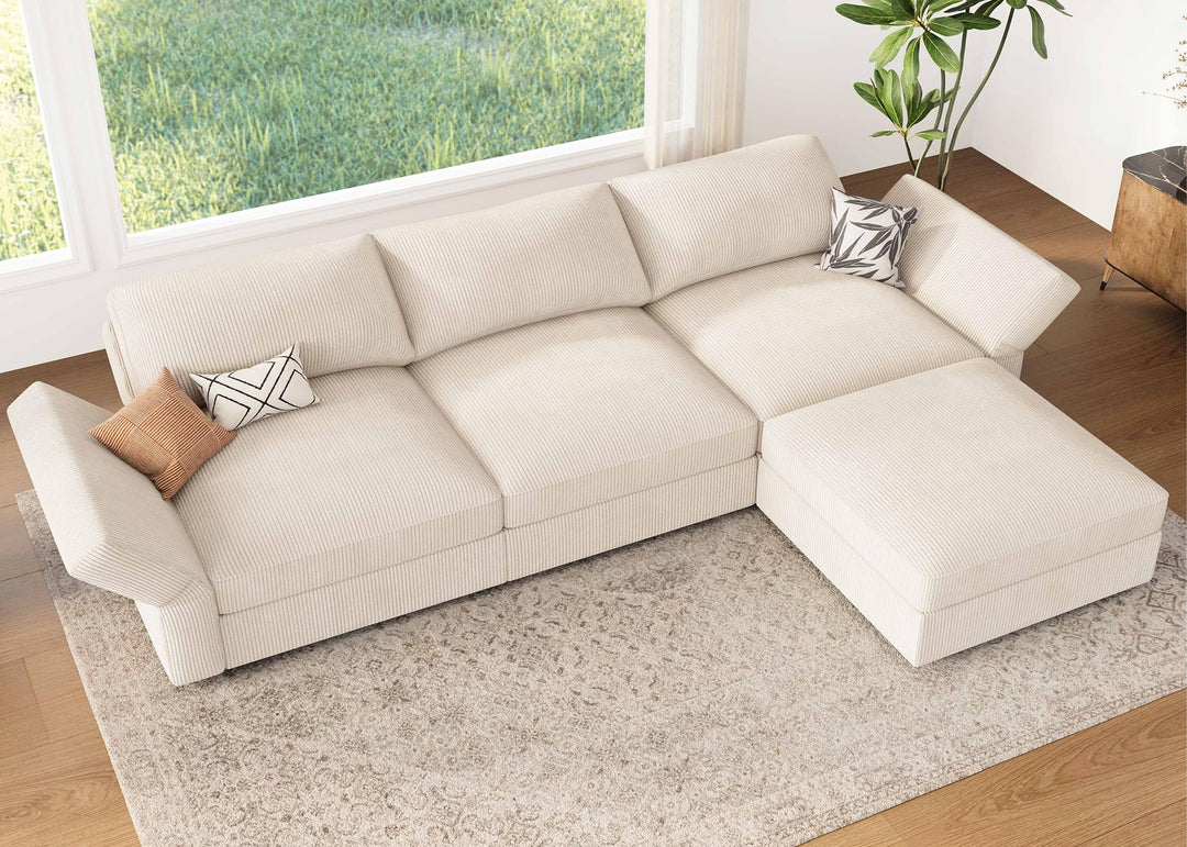 HONBAY Modular Sectional Couch with Storage Corduroy Sectional Sofa with Chaise L Shaped Sectional Couches for Living Room,Beige 