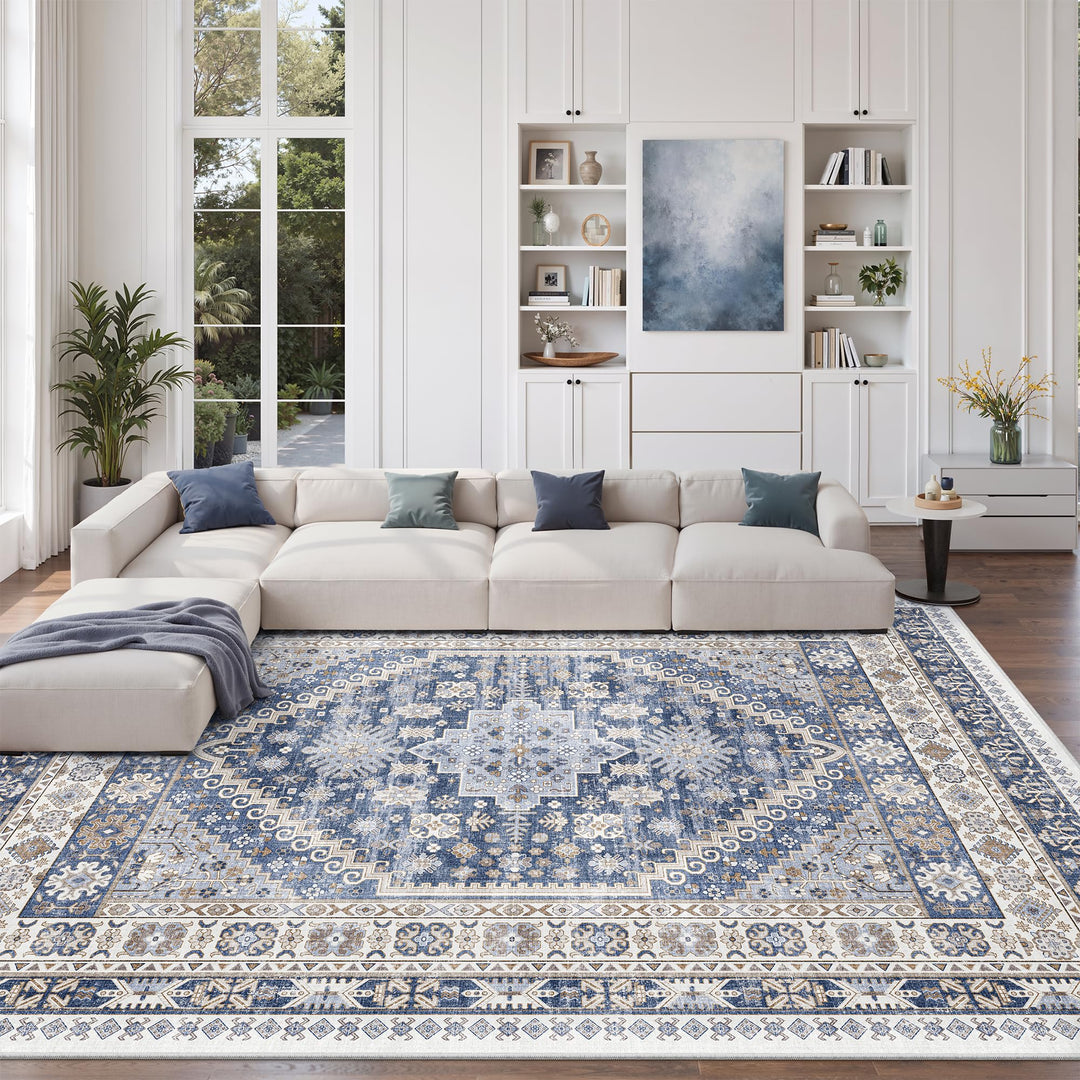 zesthome 8x10 Area Rugs for Living Room,Large Washable Rug,Blue