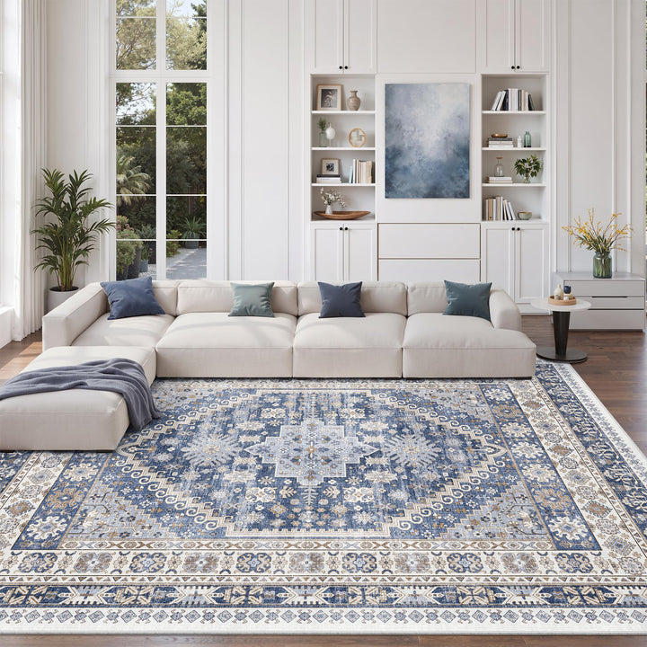 zesthome 8x10 Area Rugs for Living Room,Large Washable Rug,Blue