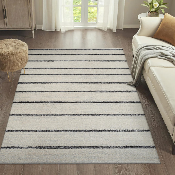 JONATHAN Y MOH201D-8 Williamsburg Minimalist Stripe Area Rug, Contemporary, Modern, Bohemian, Scandinavian, Rustic for Living Room, Dining Room, Bedroom, Kitchen, Cream/Black, 8 X 10 