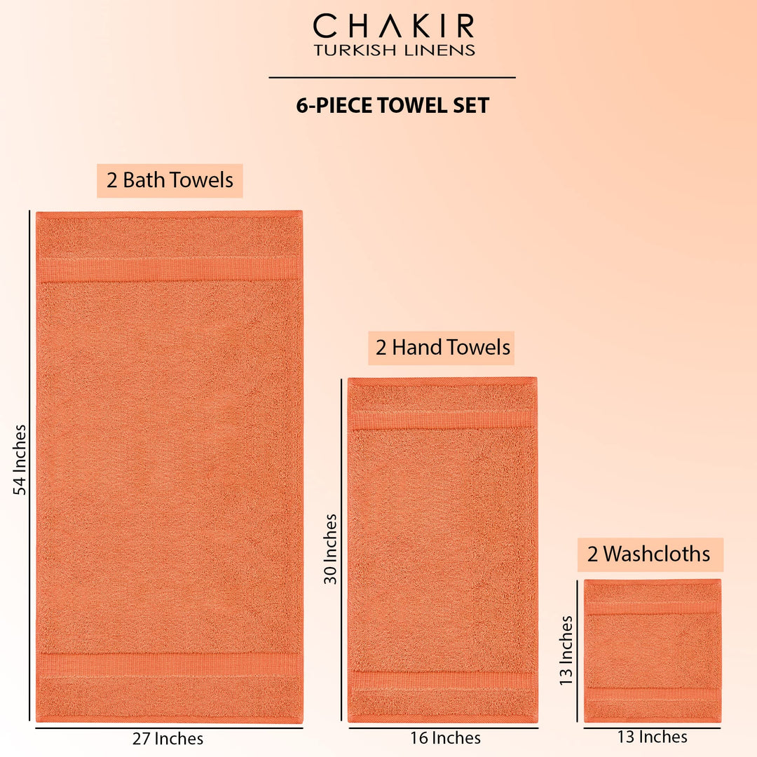 Chakir Turkish Linens 100% Cotton Premium Turkish Towels for Bathroom | 2 Bath Towels - 2 Hand Towels, 2 Washcloths (6-Piece Towel Set, Coral) Chakir Turkish Linens