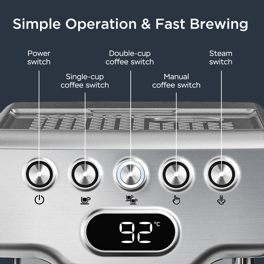 Geek Chef Espresso Machine, 20 Bar Espresso Machine With Milk Frother, 1.8L Water Tank, Stainless Steel KERDOM