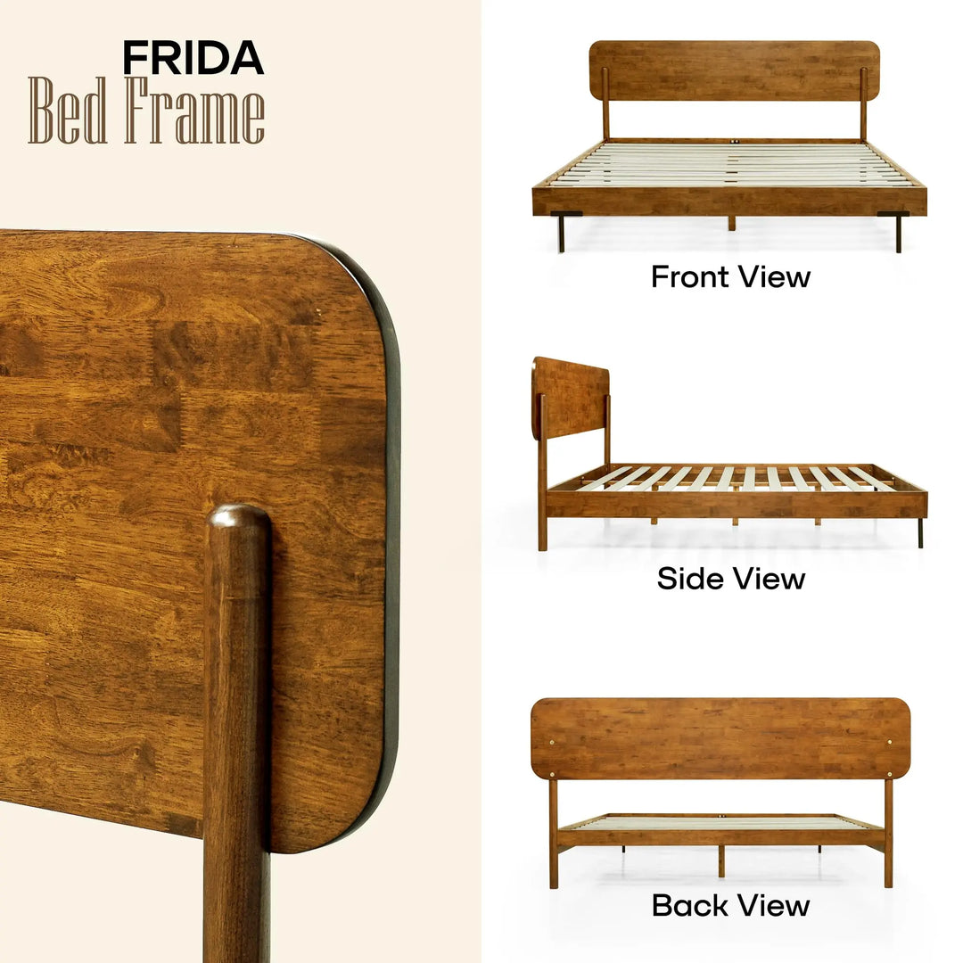 Frida Queen Bed Frame with Tall Headboard, Solid Wood Platform Bed Caramel, Quick &amp; Easy Assembly, No Box Spring Needed, Compatible with All Mattresses 