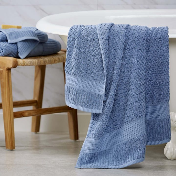 NY Loft 100% Cotton Bath Towel 4 Pack | Super Soft & Absorbent Quick-Dry Bath Towels 30" x 52" |Textured and Durable Cotton | Trinity Collection (4 Pack Bath Towel, Blue Shadow) 