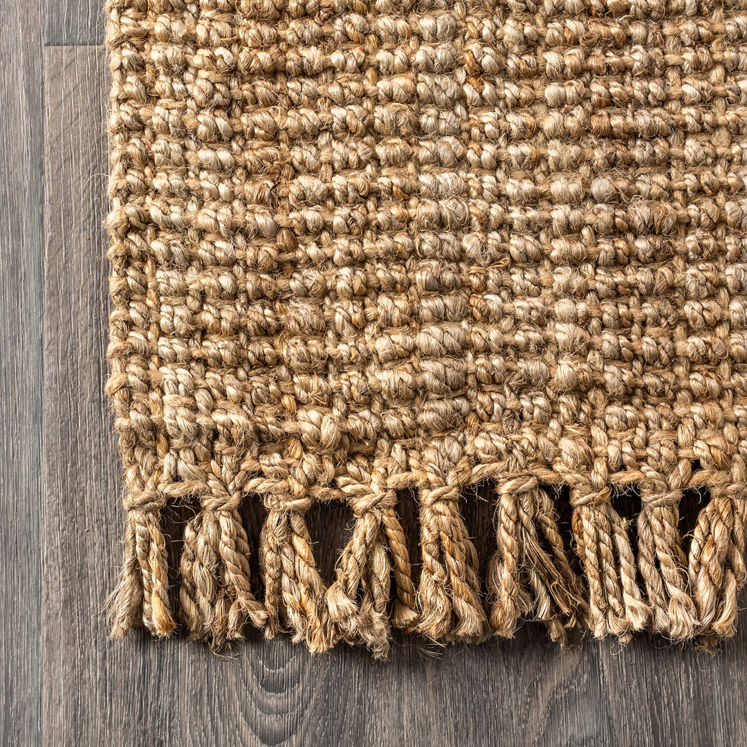 JONATHAN Y NRF103A-8 Pata Hand Woven Chunky Jute with Fringe Indoor Area -Rug Bohemian Farmhouse Easy -Cleaning Bedroom Kitchen Living Room Non Shedding, 8 ft x 10 ft, Natural Color 