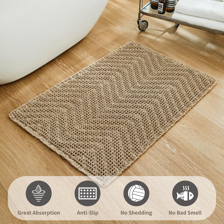 BULULOM Bathroom Floor Mat,Boho Bath Mat,Super Absorbent Bath Mat,Bathroom Rugs Non Slip Washable, Quick Dry Shower Mats, Ultra Soft Bath Mat Towel,Brown,18"*30" BULULOM